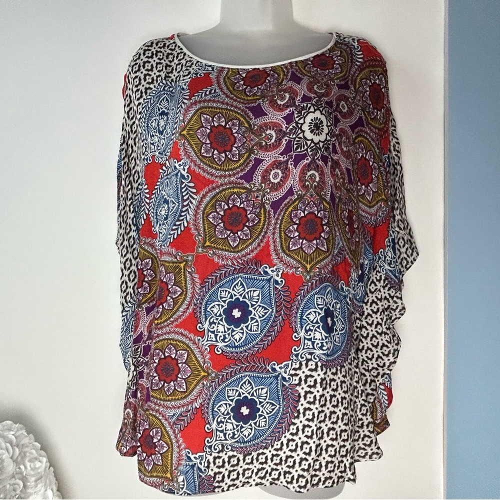 Chico's Poncho Multicolor Paisley Blouse‎ small
